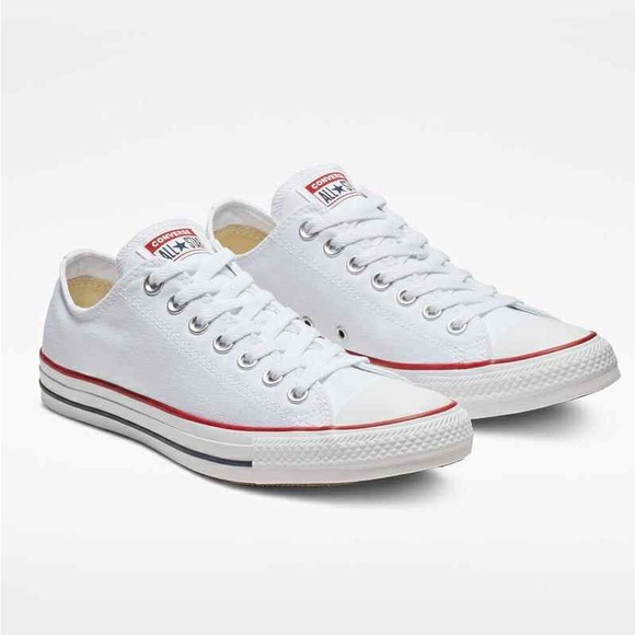 Converse White Canvas Sneakers with Red and Blue Trim - Picture 1 of 6